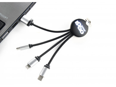 3в1 кабель с подсветкой логотипа Чёрный